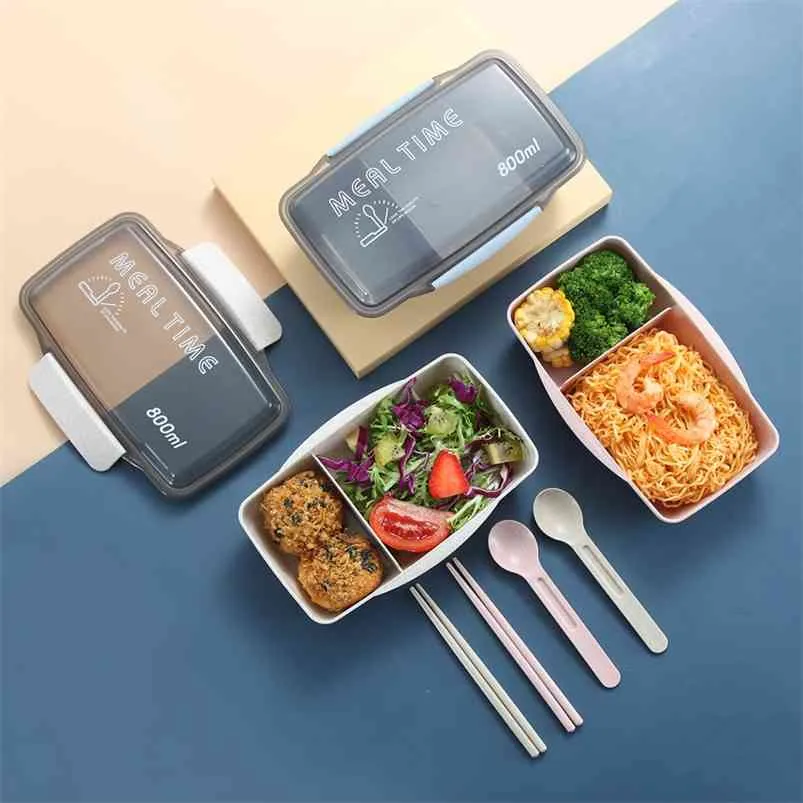Bento Box in paglia di grano Scomparto in stile giapponese Riscaldamento per microonde Cucina Contenitore per alimenti Regalo Tablewar 210423