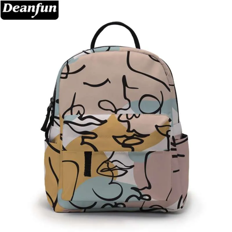 Deanfun Trendy Mini Mochila Abstrato Linha Rosto Impresso Colorido Escola Mochila Sacos Mulheres Elegant Shoulder Bag MNSB-31 210929