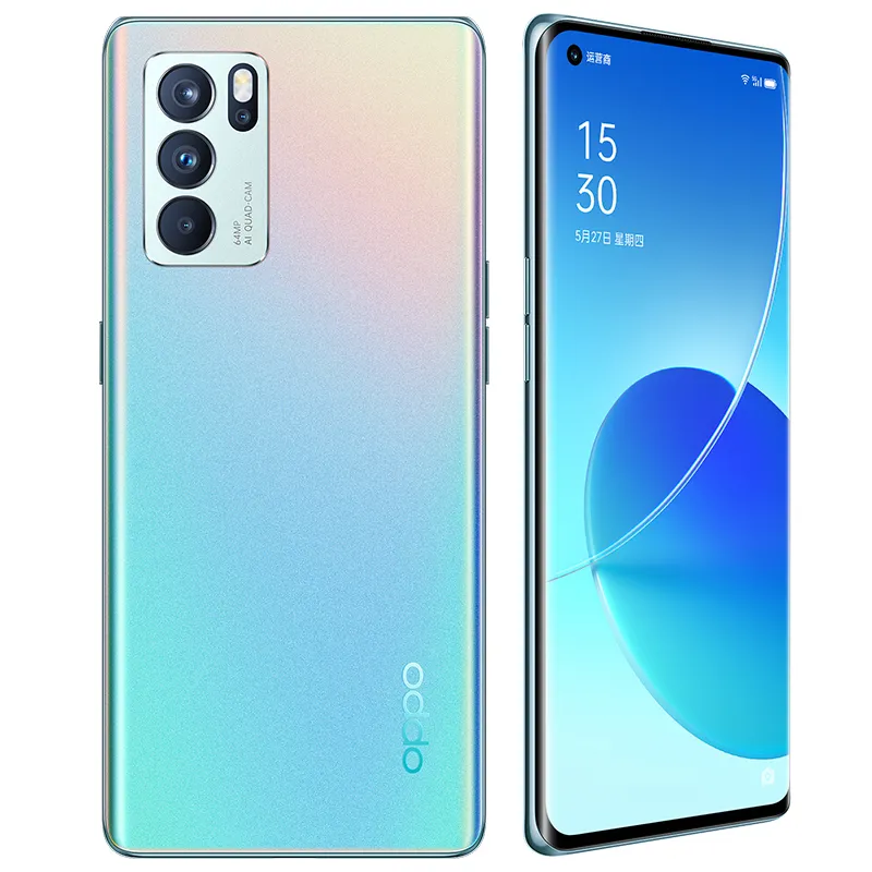 Original Oppo Reno 6 Pro 5G Mobiltelefon 8 GB RAM 128 GB ROM MTK Abmessung 1200 64 MP Android 6,55 Zoll AMOLED Vollbild-Fingerabdruck-ID NFC 4500 mAh Smart-Handy