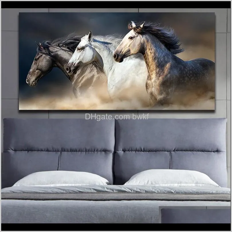 three black and white running horse canvas painting modern unframed wall art posters pictures decoration for home office