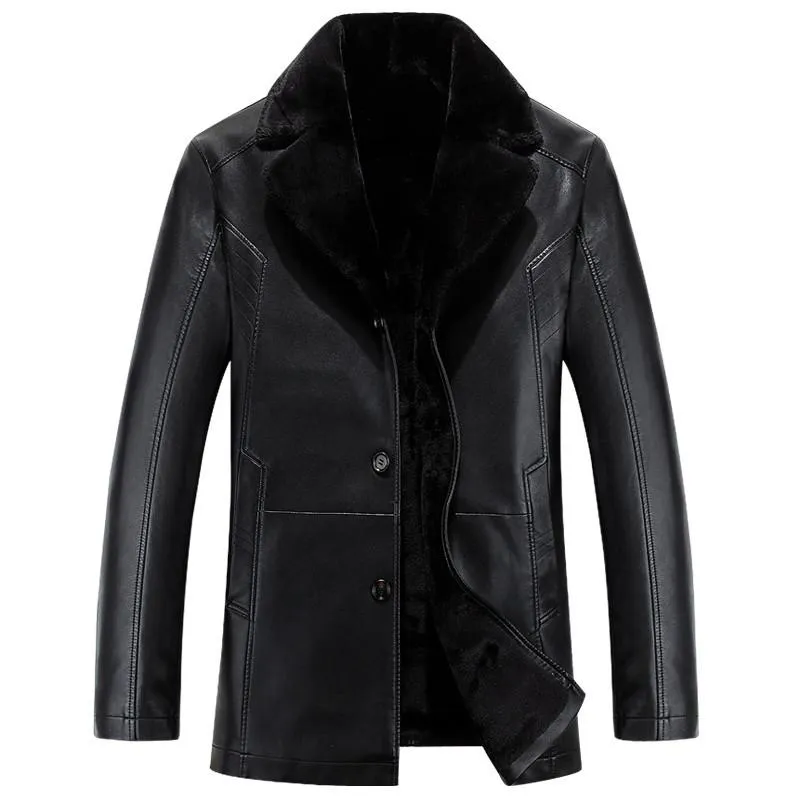 Männer Pelz Faux Russische Winter Schwarz Leder Jacken Hohe Qualität Dicke Warme Herren Jacke Und Mantel Mode Casual Kleidung jaquet