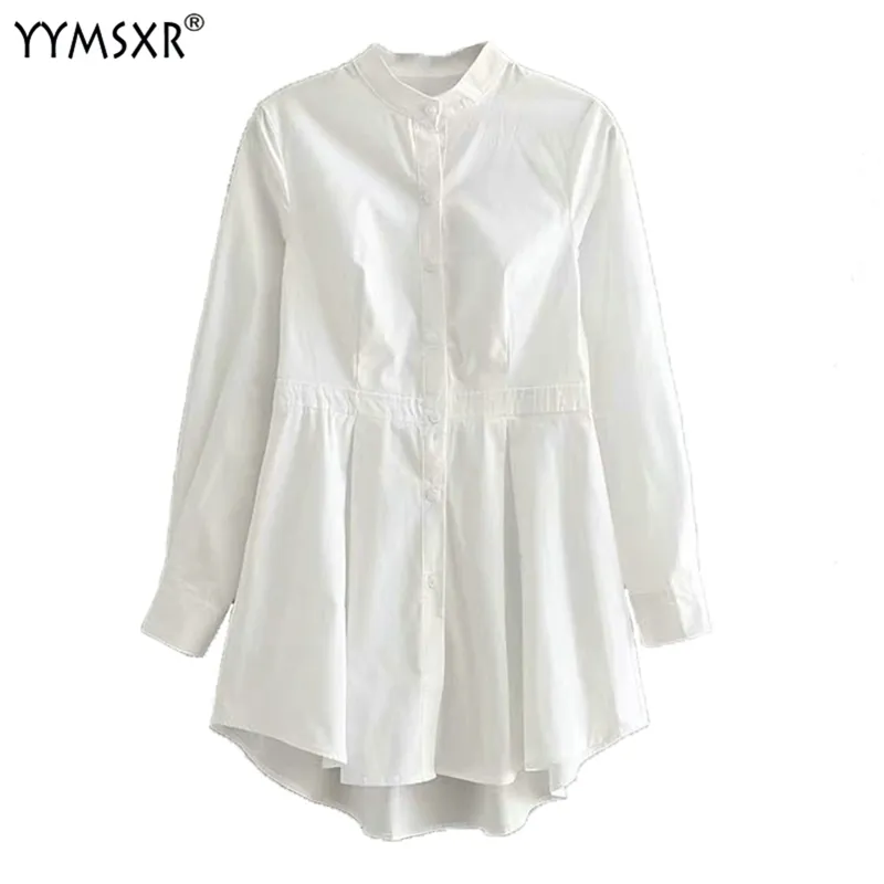 YYMSXR Spring White Long Blouse Women Draped Dress Blusas Mujer 210527