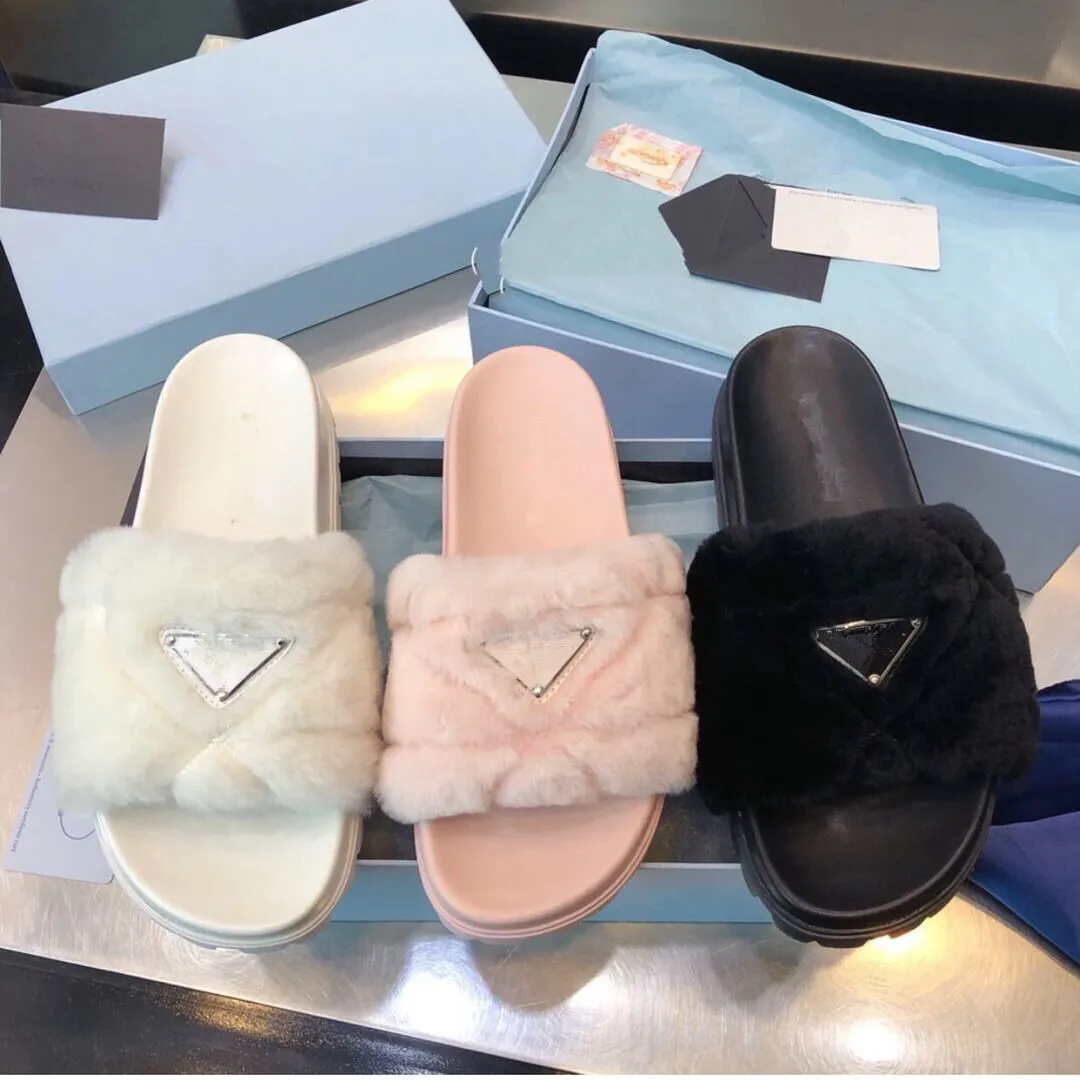 2021 women furry letter slippers fluff slides sandal Australia fuzzy soft house ladies shoes fur fluffy sandals winter slipper sexy flip flops wool loafer with box 18