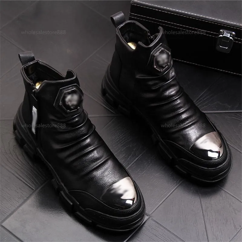 child 2021 Black White Suede Leather Shoes For Men Warm Plush Men Winter Boots Slip On Men Snow Boots