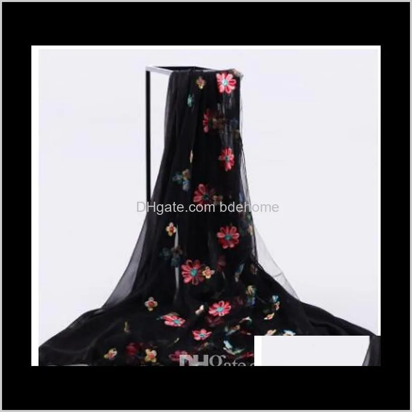 women scarf chiffon flower embroidery shawl scarf hijab wrap headband ladies muslim hijabs scarf gb249