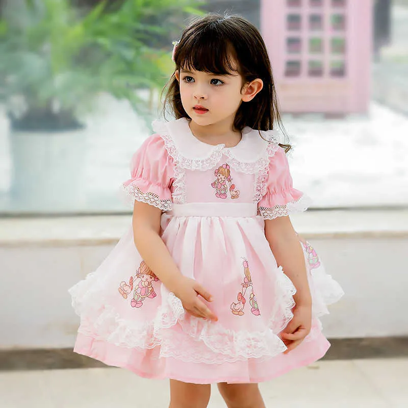 Spanska Baby Dress Girl Lolita Princess Dresses Barn Tecknad Broderi Kläder Spädbarn Birthdace Lace Ball Gown Girls Vestido 210615