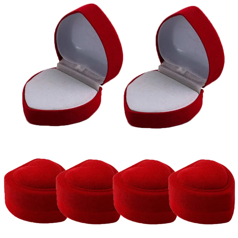Mody biżuterii aksamitne czerwone pierścionek w kształcie serca pudełko na magazyn ślub pierścionki zaręczynowe kolczyki Naszyjnik