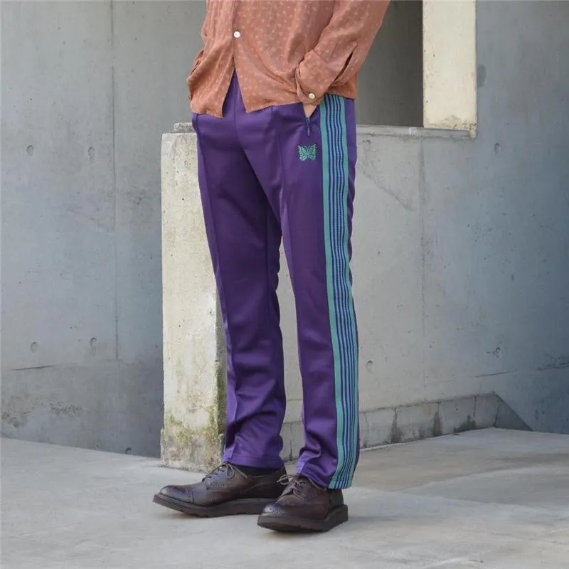 Embroidered Purple AWGE Needles Narrow Track Pant Mens And Womens 