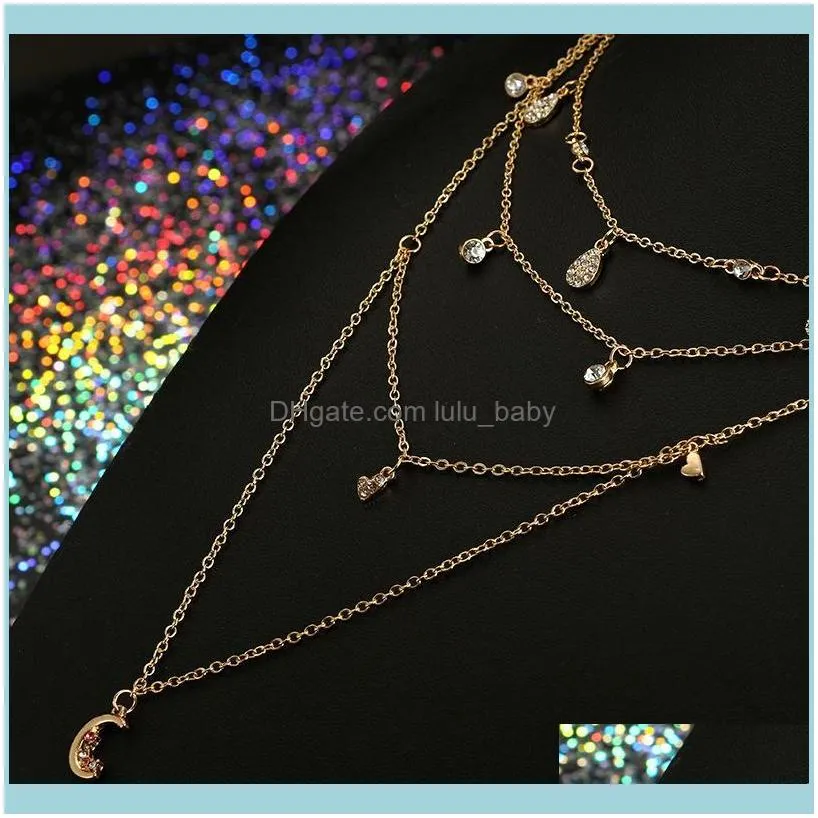 Chains Fashion Layered Necklace Women Choker Moon And Star Statement Gold Color Girl Jewelry Birthday Party