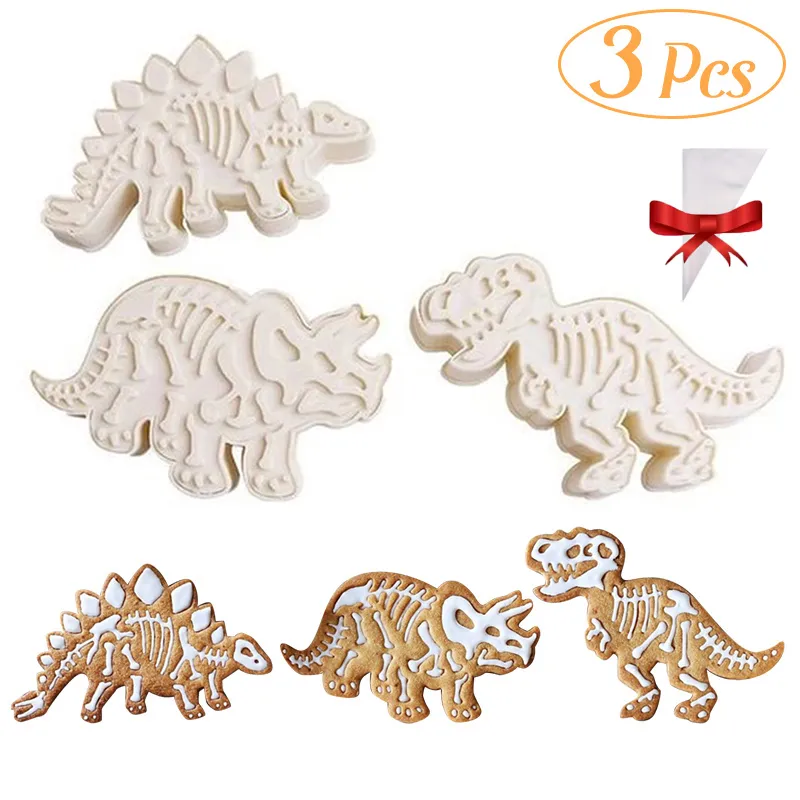 3 SZTUK Dinozaur Cutienice Kremówki Frezy DIY Cookie Formy Ciasto Pieczenia Narzędzia Boże Narodzenie 3d Kremówka Cookie Cutter Set Dla Dzieci