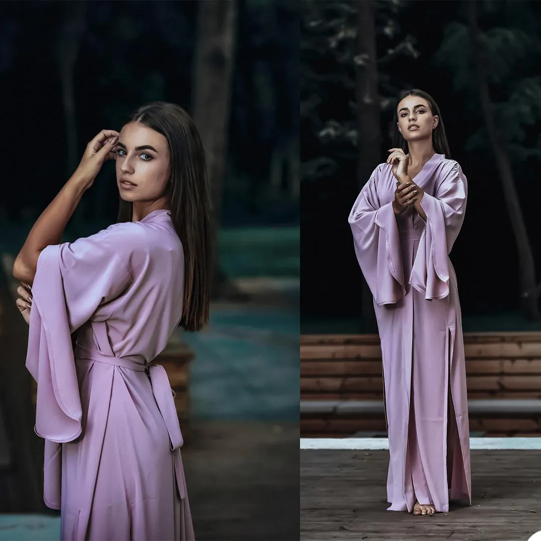 2021 Japanska Kimono Kvinnor Klänningar Satin Ribbon SleepWear Wraps Flared Sleeves Bathrock Nightgown Robe Prom African Cape Cloak Maternity Dress Photography