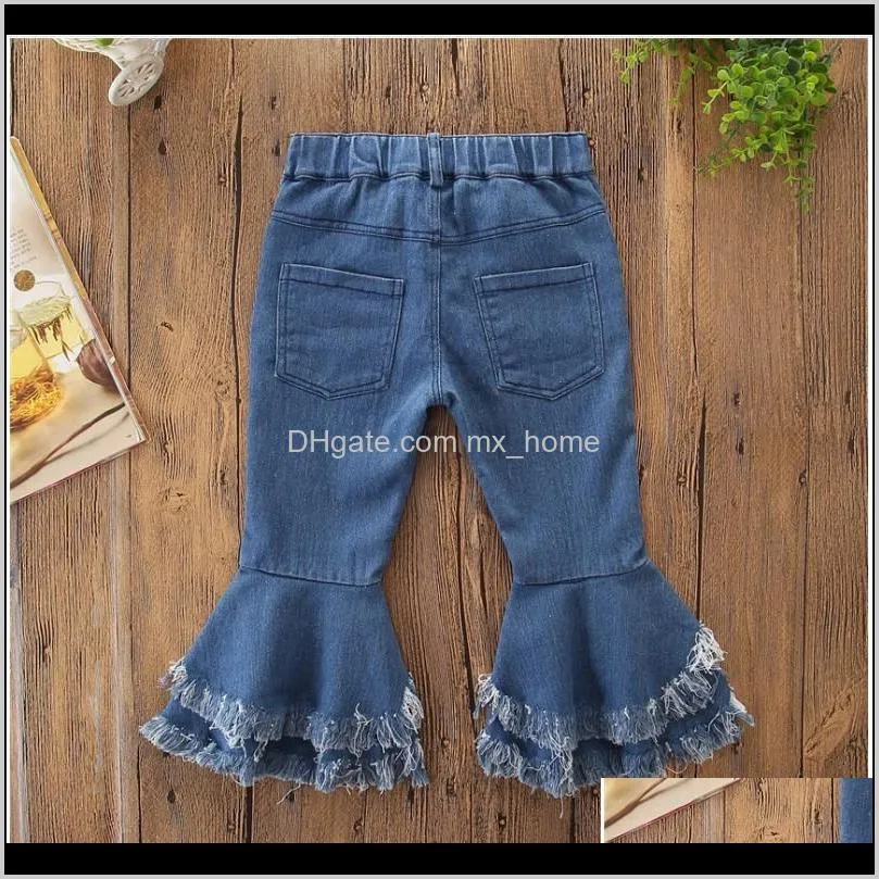2021 new baby girls flare trousers denim tassels jeans children  pants kids clothes 90-130cm 5pcs/lot