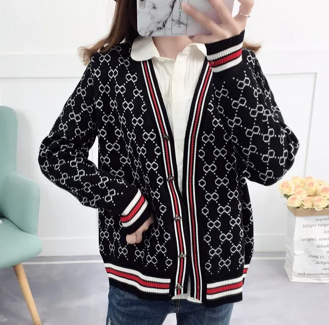 Women's Sweater Luxury Design Knitted Cardigan Coat Winter Plaid Stripe Loose Soft Wholesale Female New Long Sleeve Knitwear