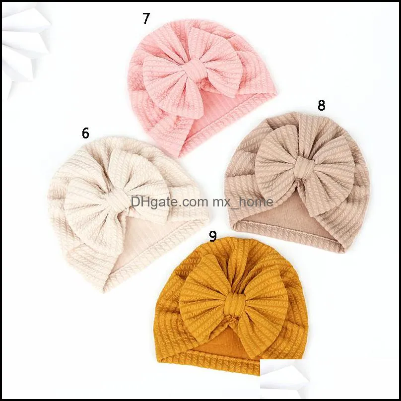 Infant Baby Hat Solid color Bow Headwear Children Toddler Kids Indian Caps Turban Soft Comfortable Autumn Winter Bowknot Hats 9 Colors