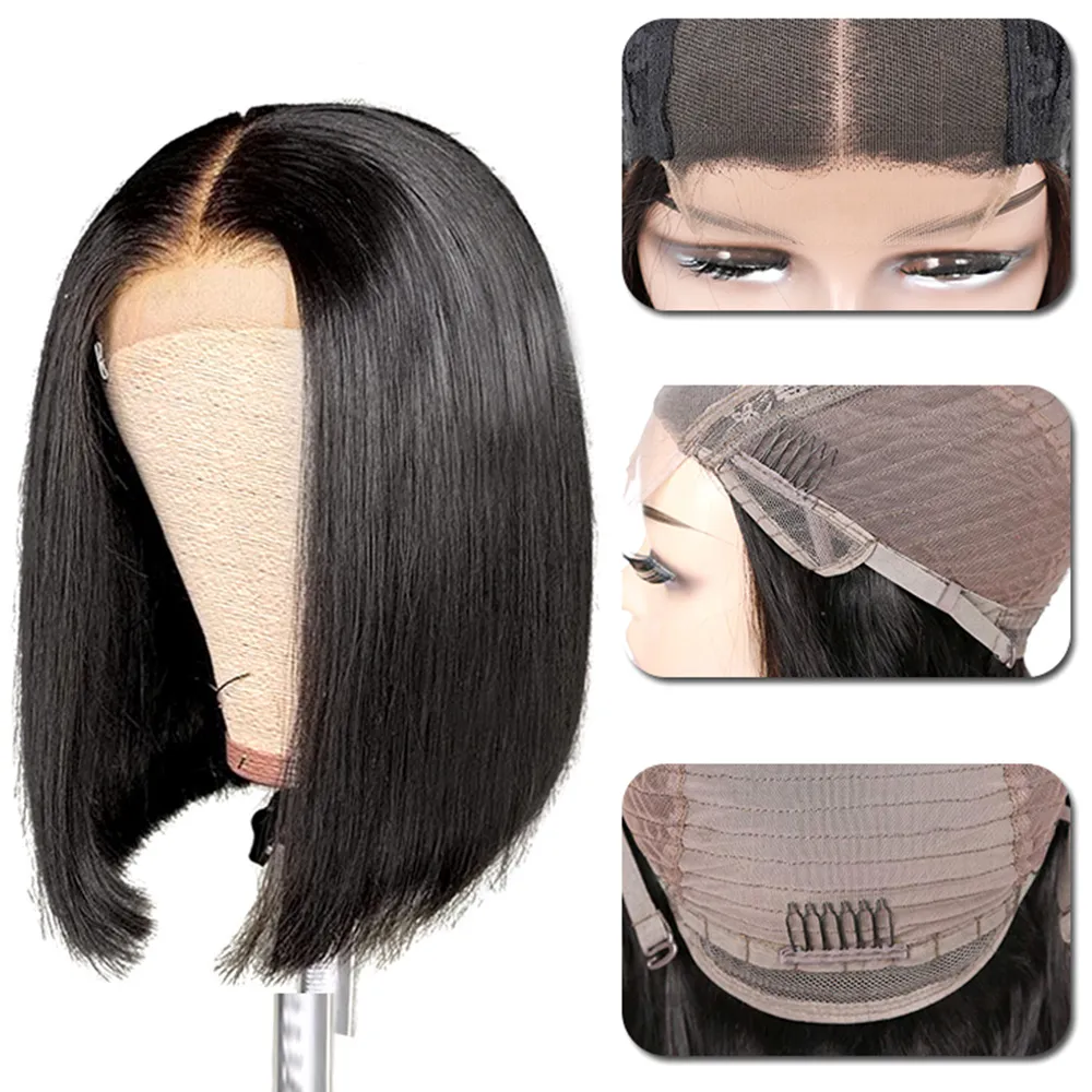 14 CM Short Bob Ladies Wig Lace Forehead Real Wig Straight Hair High
