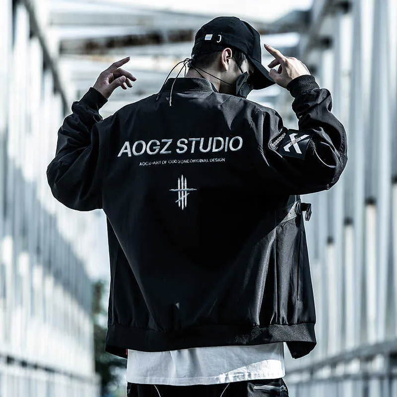 Designer Black Bomber Jacket Streetwear Techwear Style