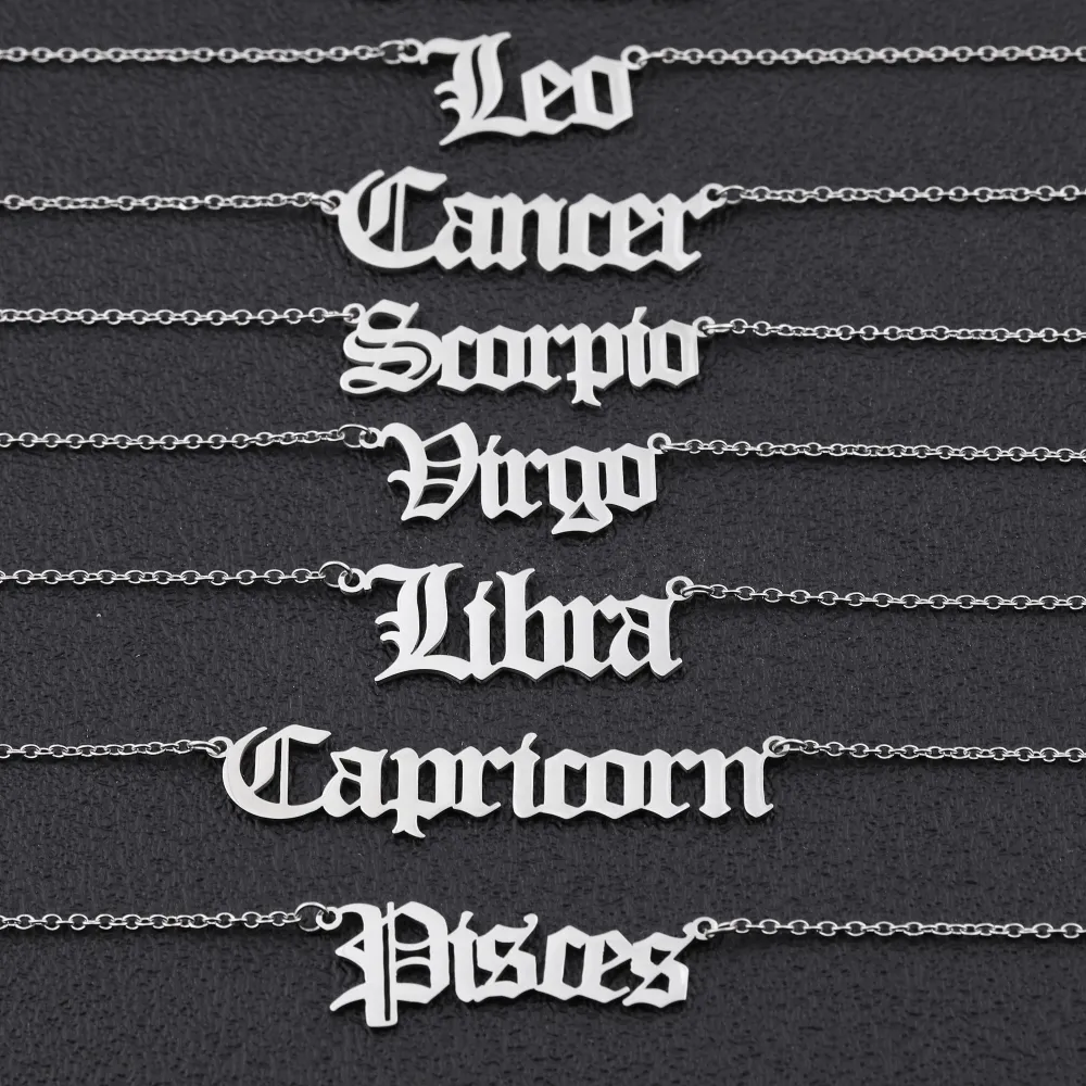 Fashion Silver Plated Stainless Steel Zodiac Astrology Horoscope Pendant Necklace for Gift