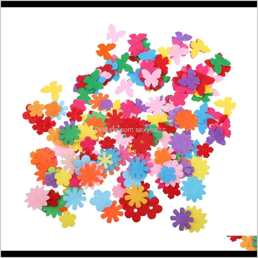 200pcs mixed color felt shapes(flower and butterfly) appliques craft for clothes bags shoes decor