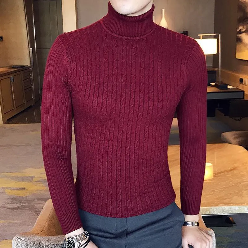 Pull D'hiver Homme à Col Roulé- Pulls En Tricot Fin Et éPais Basique Coupe AjustéE Manches Longues Automne Et Hiver Sweaters DéContractéS Doux Et éLastique Polyvalent Chaud Chandails Pour Travail