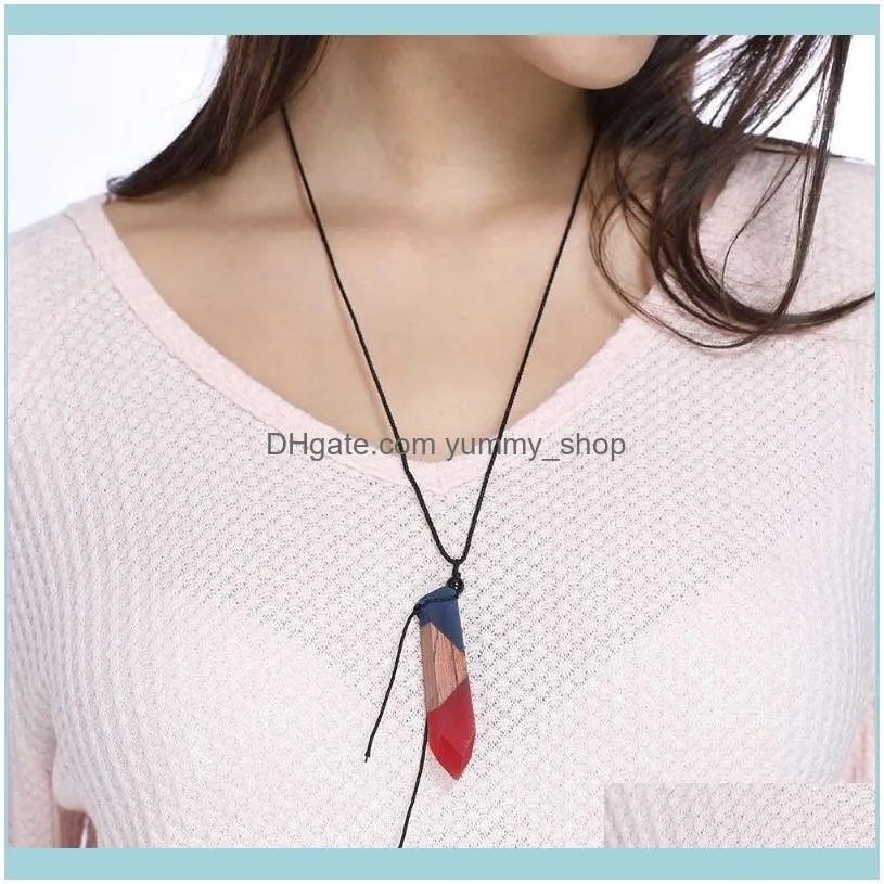 1pcs Hot Sale Fashion Women Men Necklace Handmade Vintage Resin Wood Necklaces Pendants Long Rope Wooden Necklace 2021 Dropship