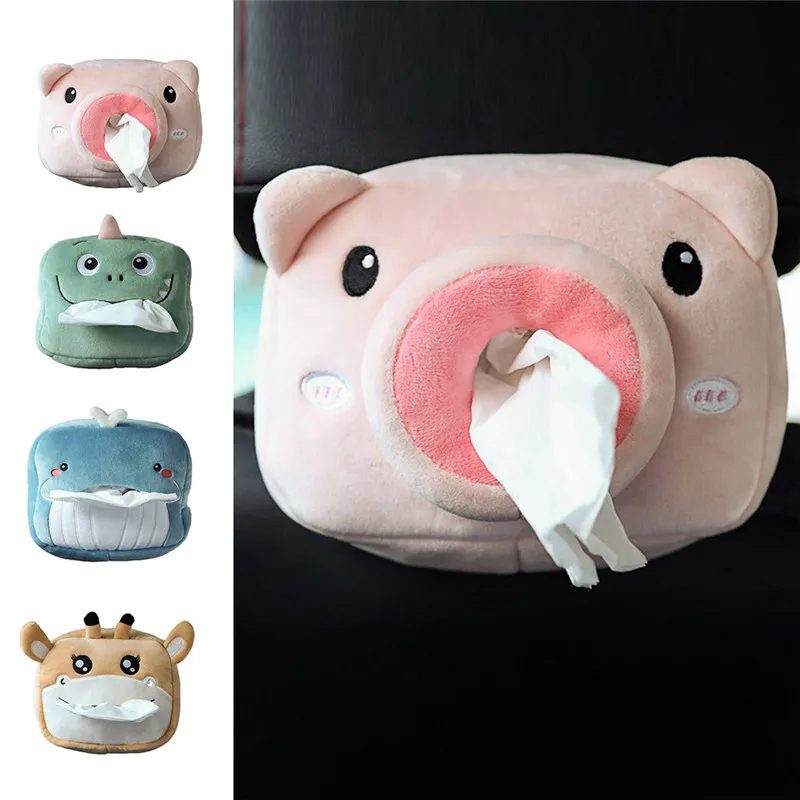 Auto tissue box cases pluche speelgoed dieren creatieve schattige mooie cartoon zachte servet weefsels papier houder styling draagbare papieren pakket case voor thuiskantoor