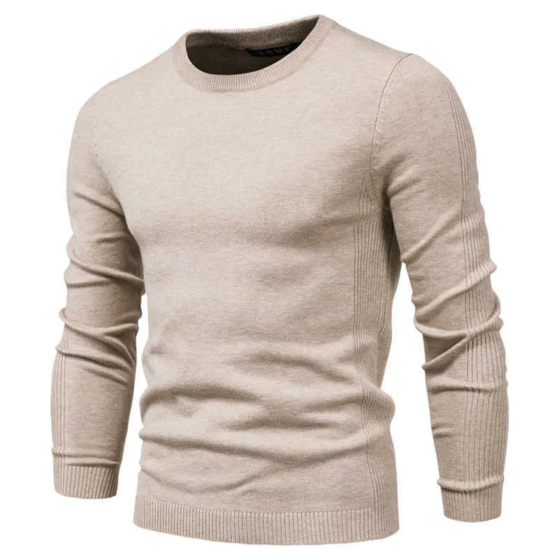 4XL Men Autumn Casual Solid Thick wool Cotton Sweater Pullovers Outfit Fashion Slim Fit O-Neck pullover 210909