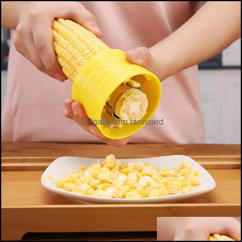 Vegetable Tools Kitchen Gadgets Peeling Corn Artifact 304 Stainless Steel Thresher Kernel Separator Peeler Yellow Environmentally Friendly Plastic