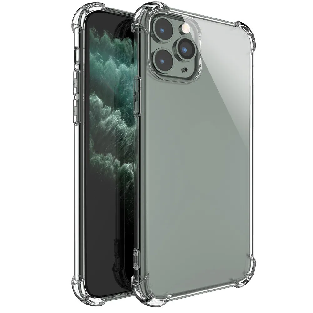 Airbag för iPhone 12 11 XS Max XR Crystal Clear ShockoProof Cover Transparent Soft TPU Fodral för Apple 7 8 Plus 6 6s