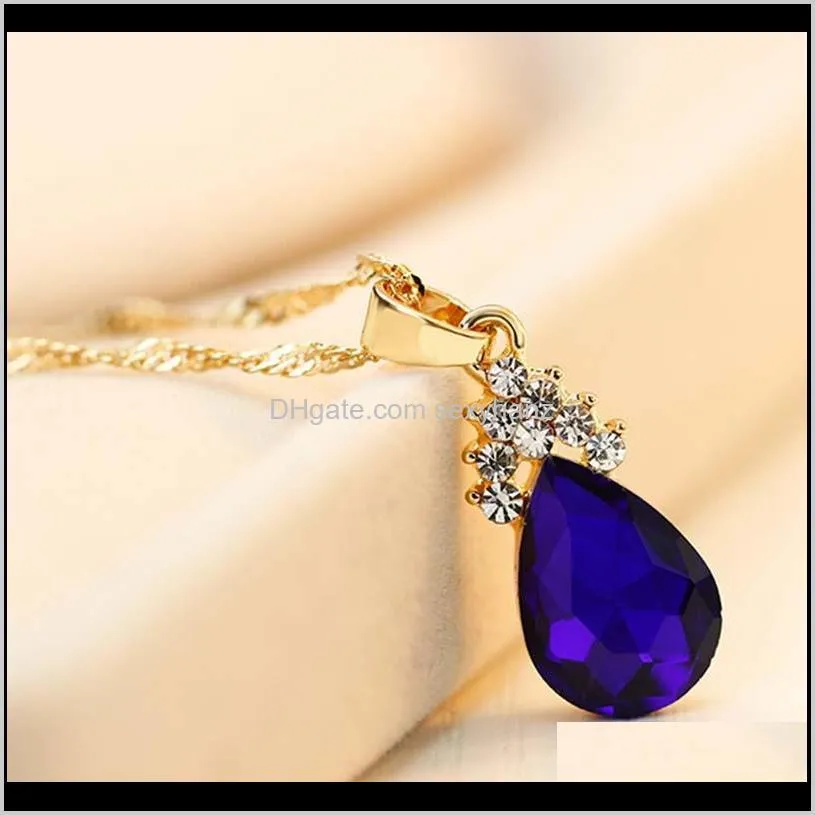 crystal diamond water drop necklace earrings jewelry sets gold chain necklace for women fashion wedding jewelry sets will and sandy