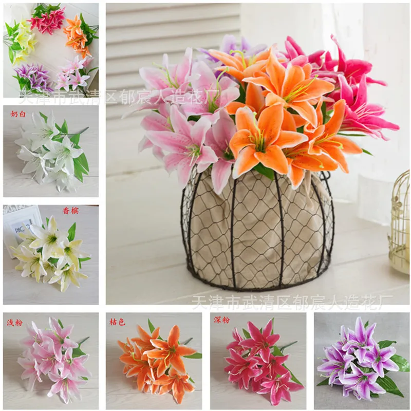 Simulering Lily Flower Arch Lily Bouquet Chorus Hand Hold Flower Dance Performance Bouquet 7 Lilies