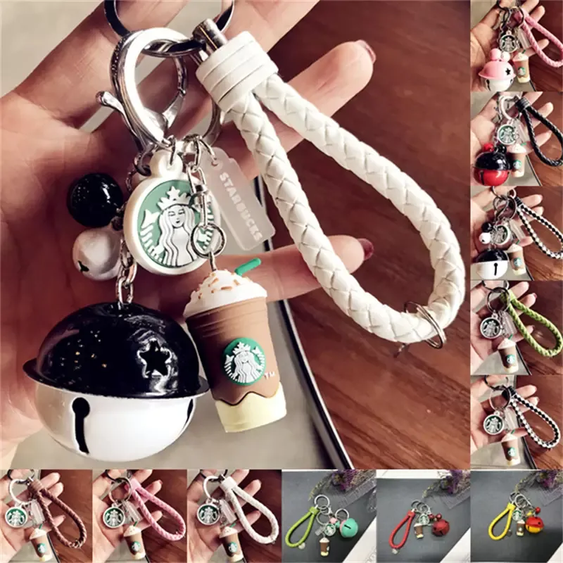 DHL Starbucks Resin Keychain Cute Cartoon Couple Simulated Coffee Cup Woven  Rope Bell Car Key Chain PRO232 From Promotionspace, $2.2