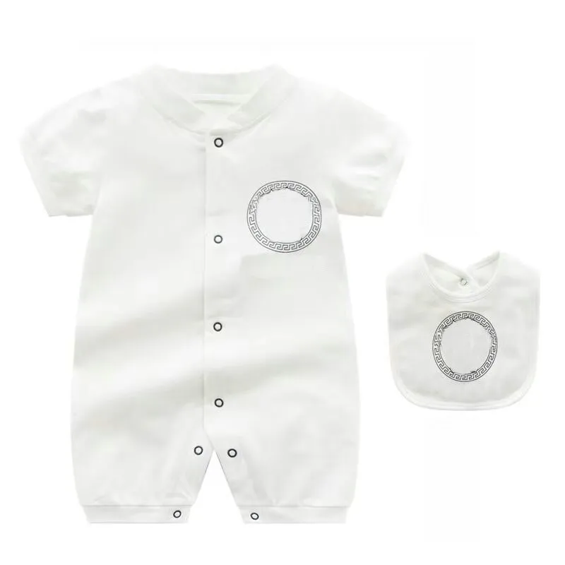 enfants Designer Rompers Bib 2 pièces ensemble bébé garçon fille été à manches courtes vêtements en coton peigné top qualité nouveau-né Combinaisons 0-24 mois