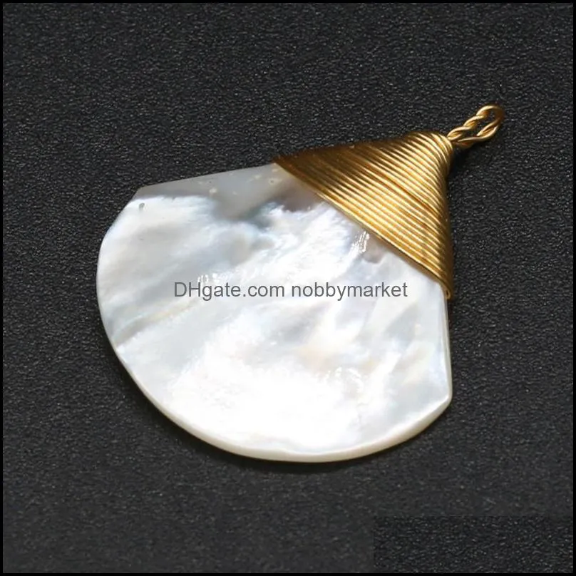 Charms Charm Winding Copper Wire Shell Pendant Sector Natural Mother-of-pearl Pendants For Jewelry Making DIY Necklace Earring Gift