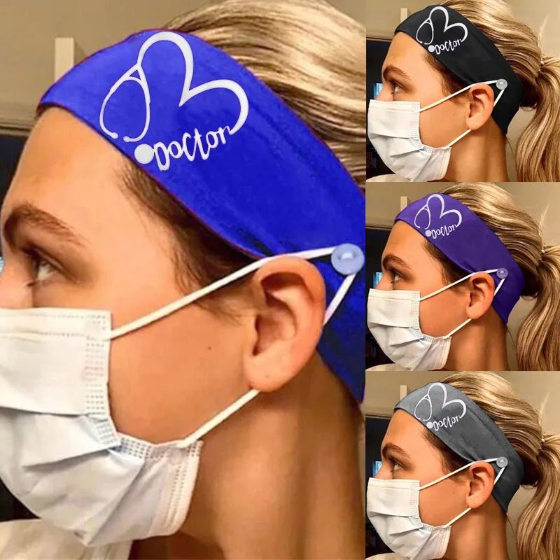 10 Pcs / Lot Fashion Accessories Female Elastic Heart Shape Stethoscope Women Turban Hair Band Print Nurse Doctor Headband With Button