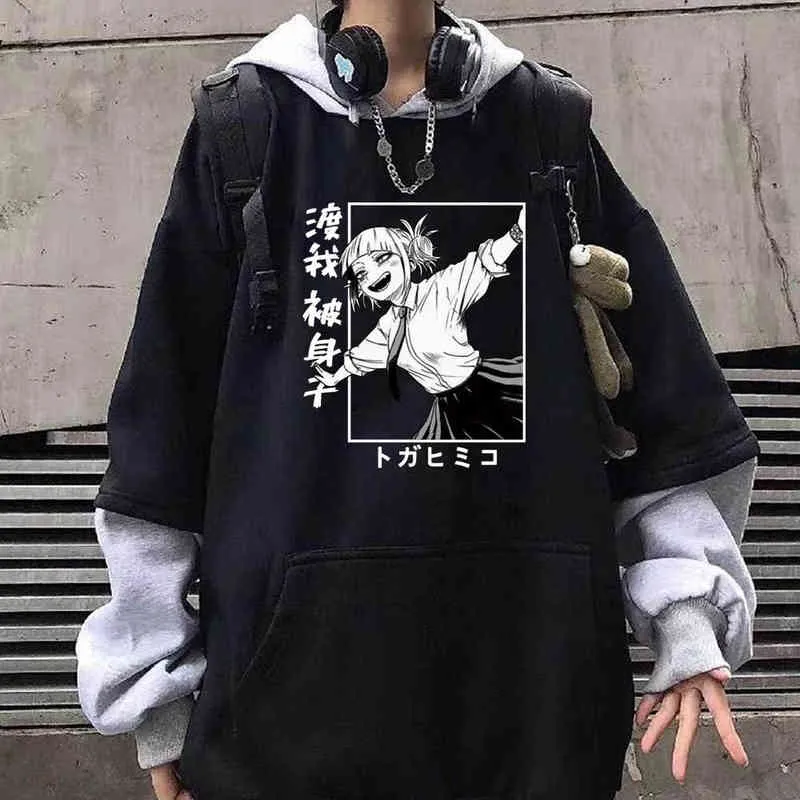 Anime My Hero Academia Himiko Toga Pullovers Tops Tops Mangas compridas Hip Hop Funny Hoodie W220224