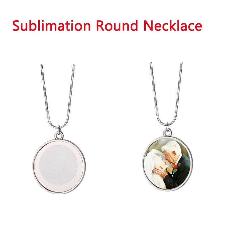 Sublimation Round Necklace Favor Zinc Alloy Single Side DIY Jewelry Pendant Heat Transfer Snake Bone Chain Necklaces Festival Gift for Girlfriend