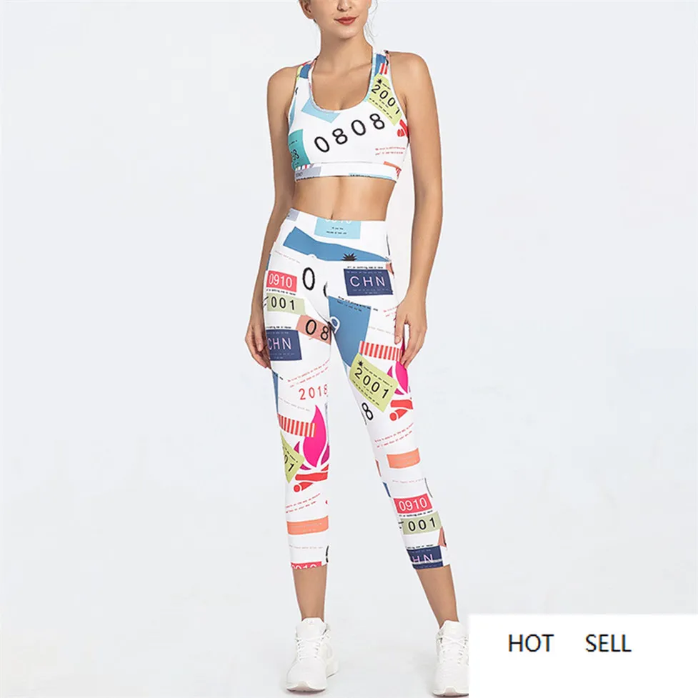 Melody Gym Pants High Waisted Women's Fitness Capri Bum Lifting Exercise Leggings Stretch Printed Cropped Trousers