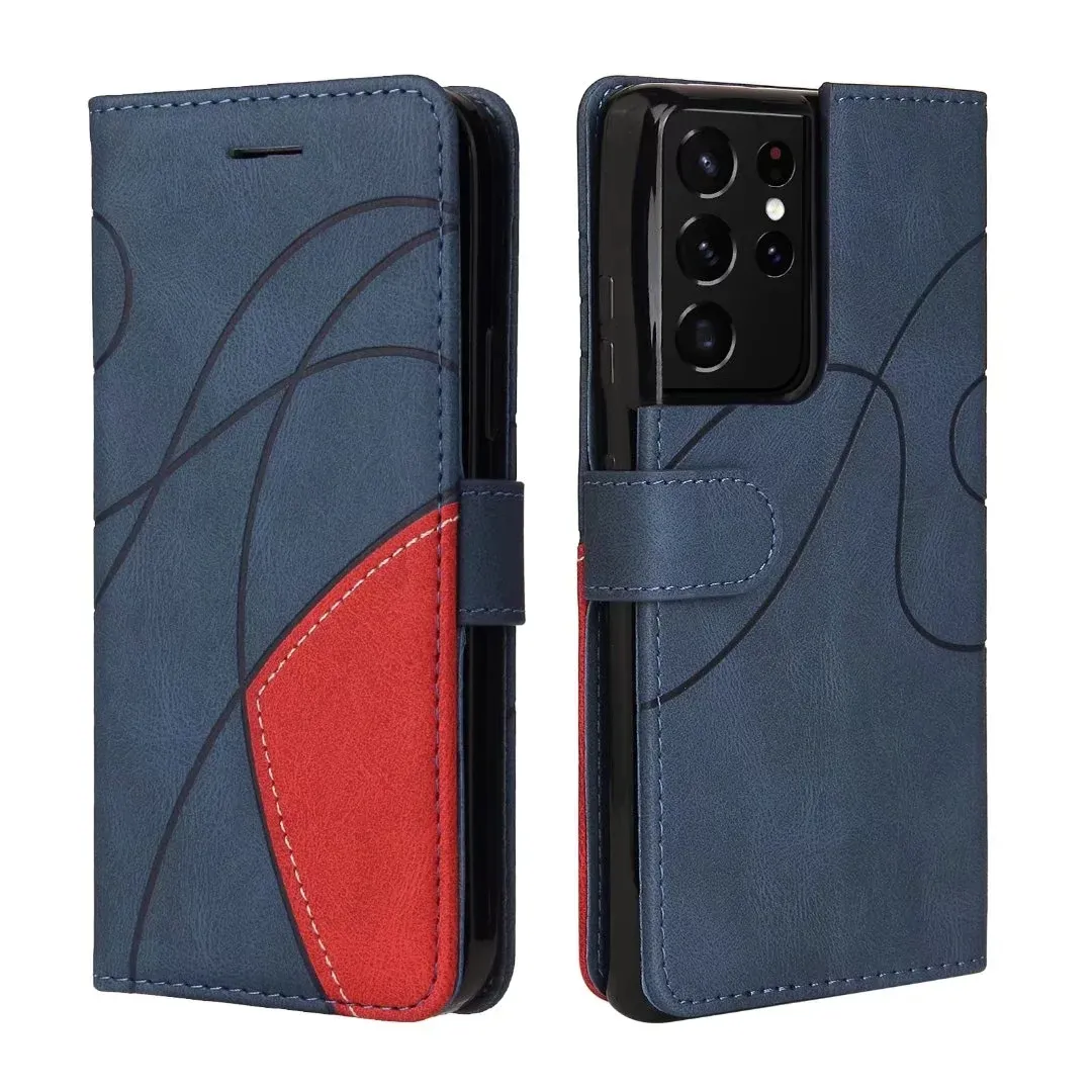 Casos de telefone da carteira para Samsung Galaxy S22 S21 S20 Note20 Ultra Note10 Plus Dual Color Stitching PU Couro Flip Kickstand Case com slots de cart￵es