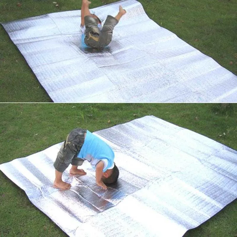 100-200x200cm Camping Mat Namiot Wodoodporna Folia Aluminiowa Eva Camping Mata składany Sleeping Picnic Plażowy Pad Odkryty Y0706