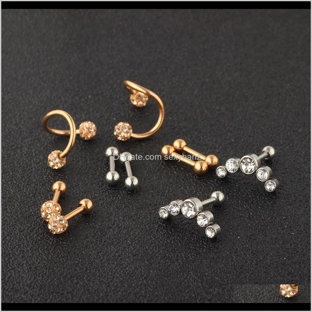 10 set/lot stainless steel 16g tragus earrings labret lip rings helix cartilage nose ear studs men piercings body jewelry 120pcs