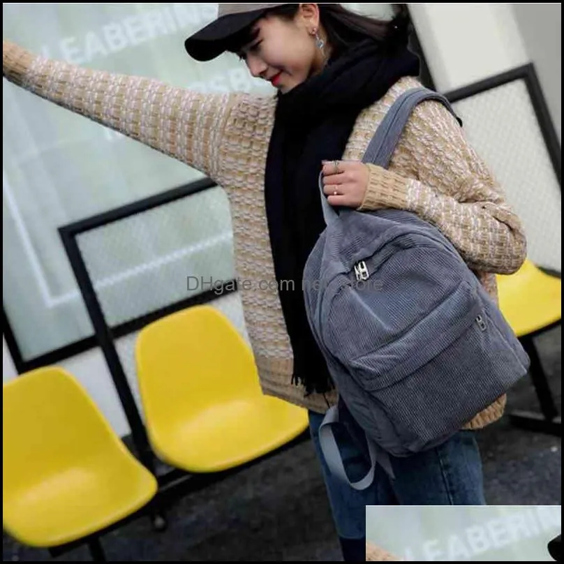 Corduroy Backpack Fashion Women School Pure Color Teenger Girl Bags Female Mochila Bagpack Hot