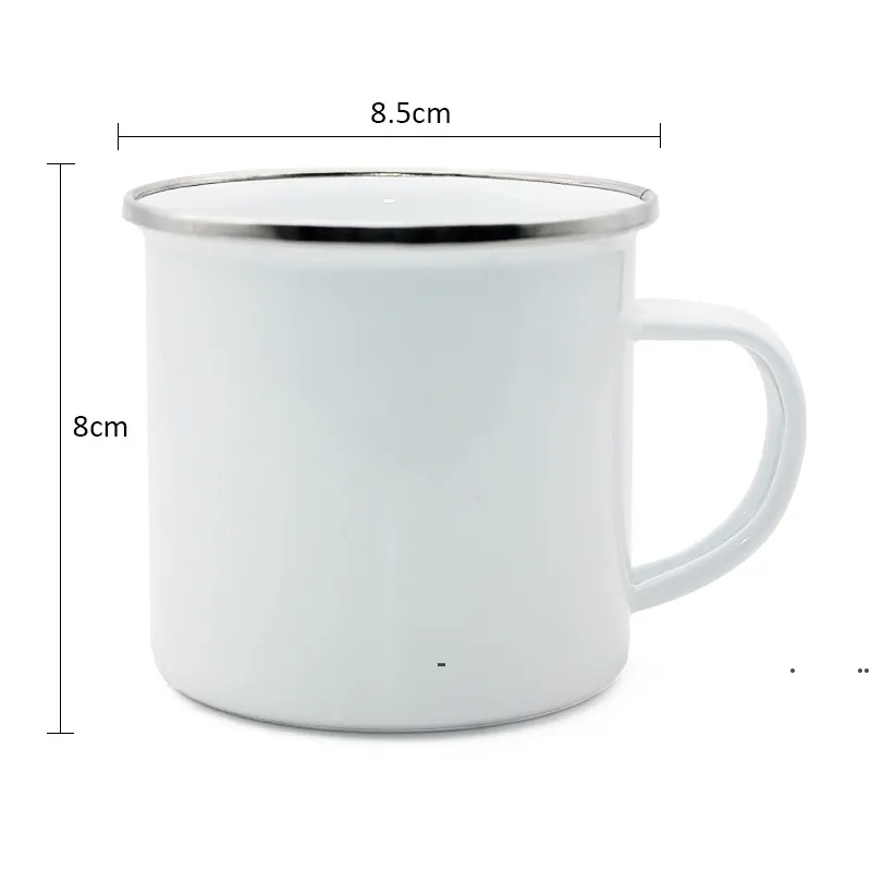 new DHL 12oz Sublimation Enamel mug heat transfer enamelled tumblers with handle 350ml Blank white sublimated Coffee mugsEWD6983