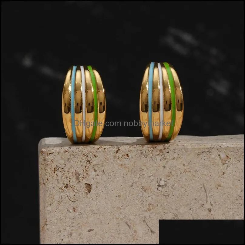 Stud 2021 Trendy Colorful Stripe Beautiful And Gold Tarnish Free Hypoallergenic Stainless Steel Earrings For Women