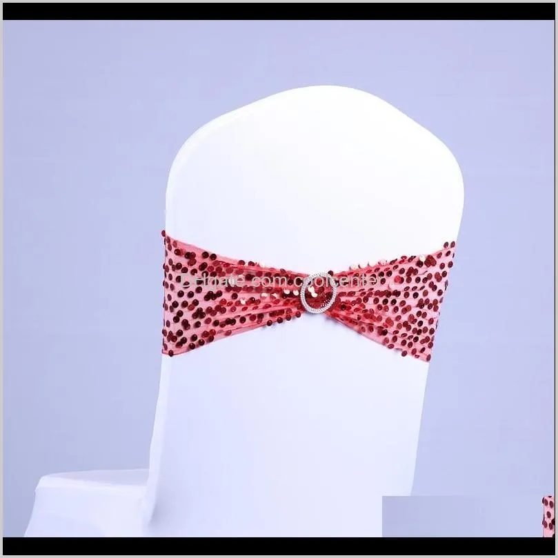 wedding chair sequin sashes elastic spandex bands glitter stretch with round buckle for banquet weddin