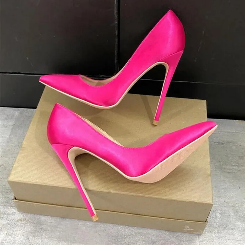 Rose Pink Women Satin Shoe Fabric Pointed Toe High Heels Ladies Chic Stiletto Pumps Bridal Silk Wedding Shoes Party Banquet Fashion heel 12cm 10cm 8cm