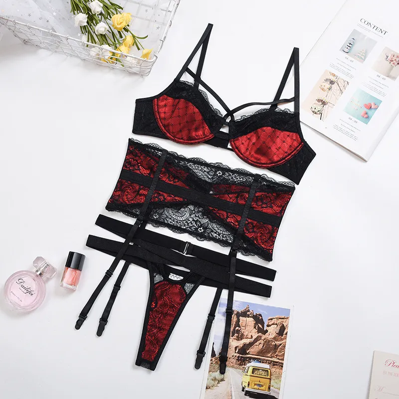 Women See Through Bra And Panty Set Underwear Lace See Through Bralette  With Garter Belt Red Femme Under Wear For Sex Intimate X0526 From 15,53 €