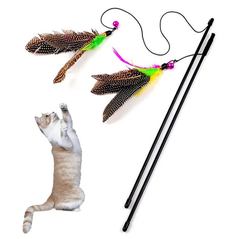 Zabawki Cat Funny Toy Stick Feather Wand z małym dzwonem myszy klatka plastikowe sztuczne kolorowe teaser dostawy *