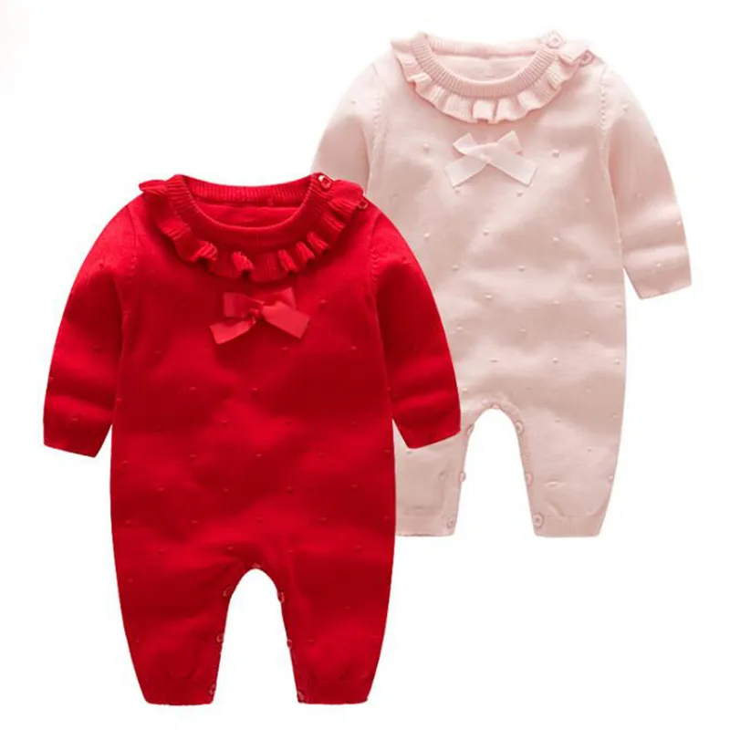 Lente herfst geboren baby baby meisjes mooie gegolfde kraag rompertjes kleding kinderen meisje lange mouw kleding 210429