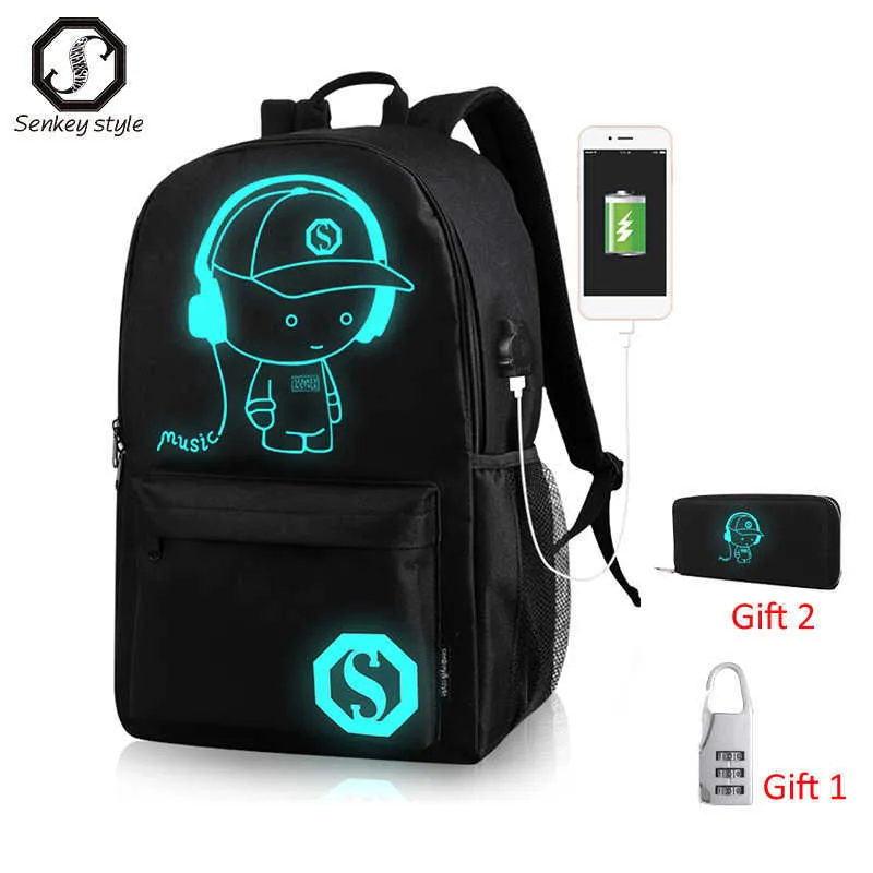 Super fajne Luminous chłopcy i dziewczęta plecak USB ładowanie torby szkolne moda Anime Unisex plecak nastolatek mężczyźni torba podróżna 211013