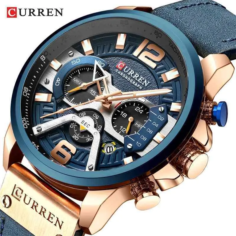 Curren Watch Мужчины лучшие бренд случайные спортивные часы для мужчин роскошные кожаные наручные часы мода хронограф водонепроницаемый наручные часы 8329 210407